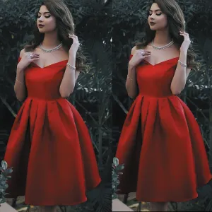 red prom dresses short 2020 satin off the shoulder simple cheap graduation dresses 2021 prom gown