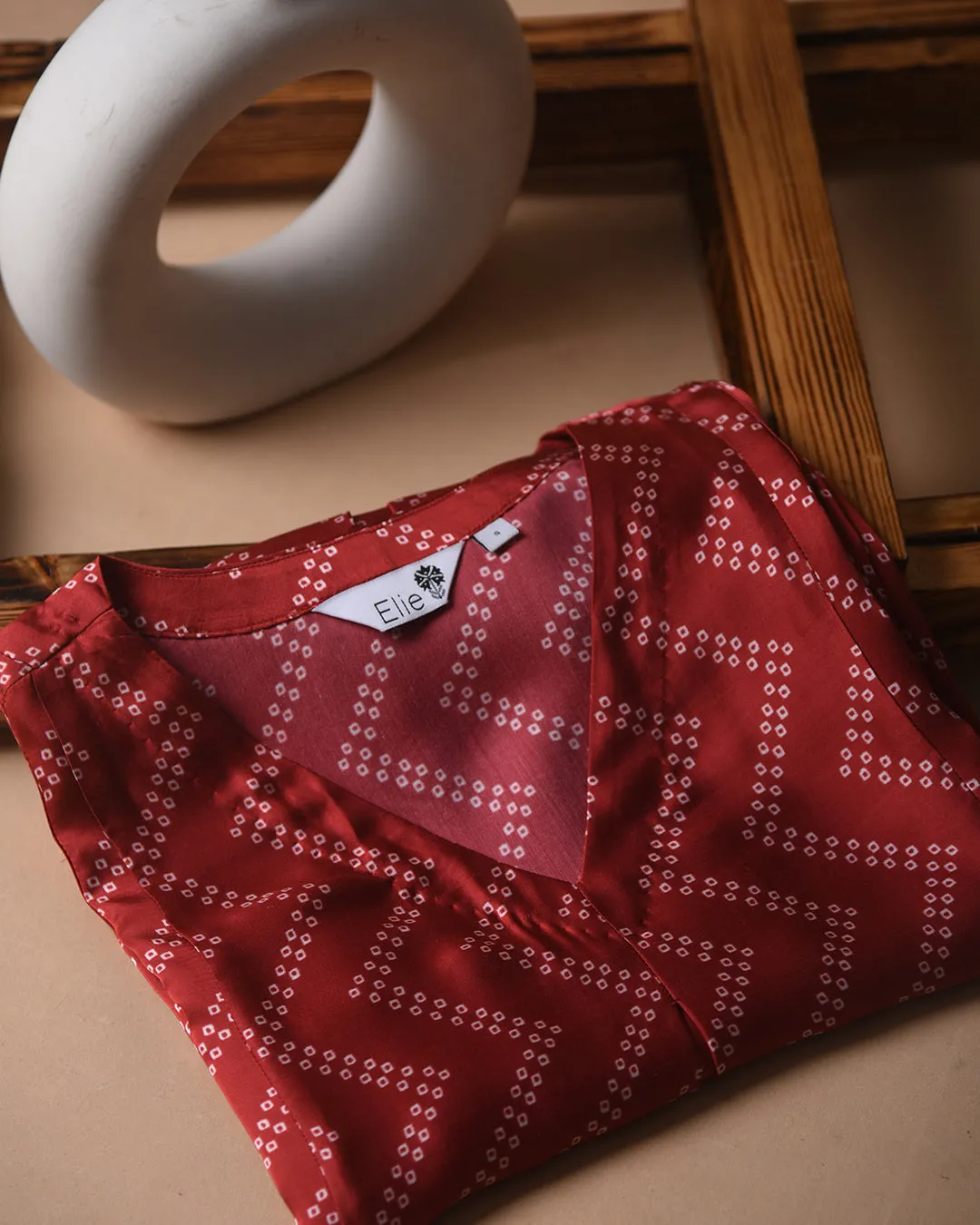 Red Ready-To-Wear Satin Silk Sleevless Tunic