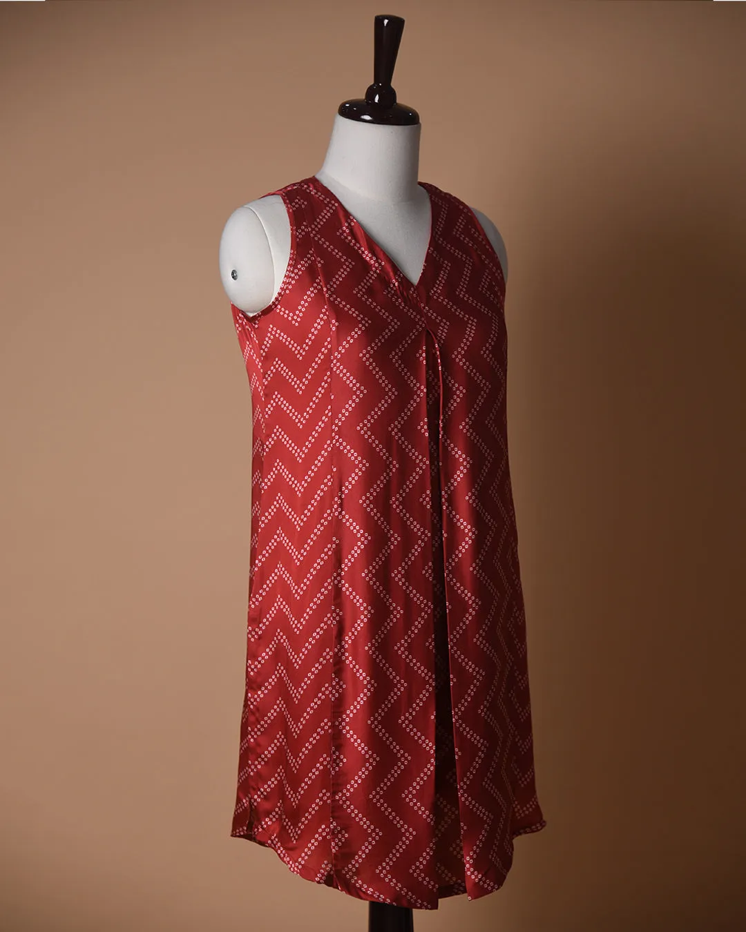 Red Ready-To-Wear Satin Silk Sleevless Tunic