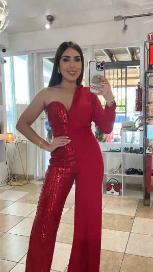 Red Sequins Jumpsuit