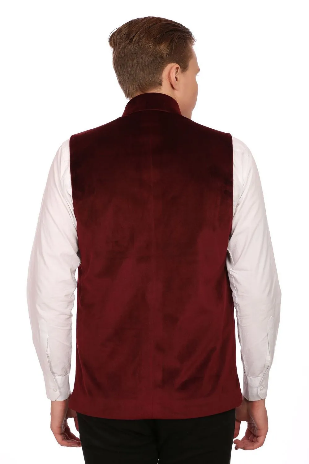 Red Velvet Nehru Jacket with Gold Embroidery