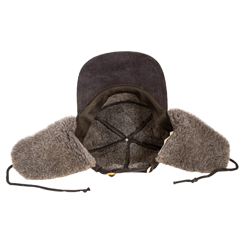Redmond Hemp Corduroy Sherpa Earflap Cap | Black