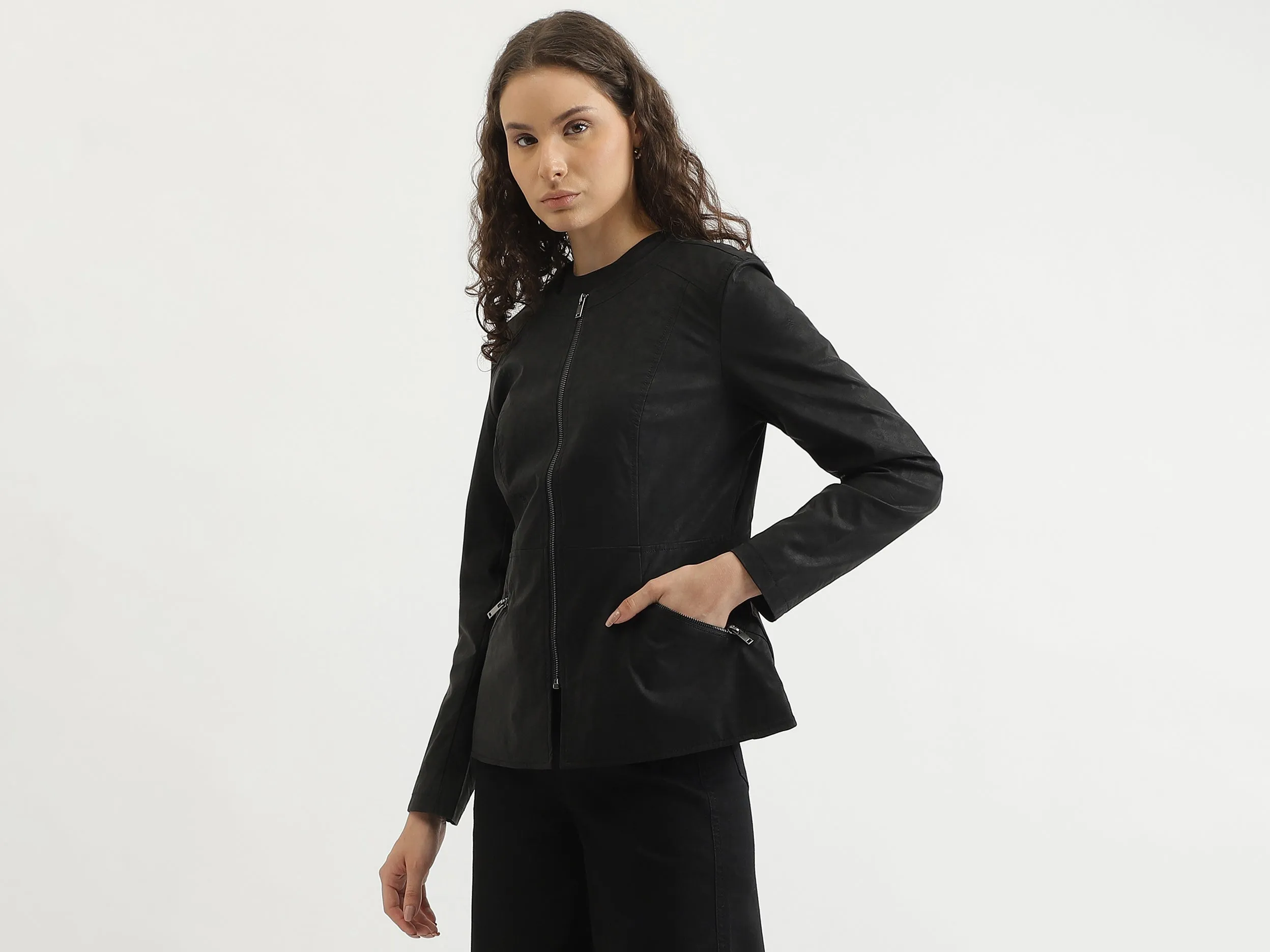 Regular Fit Round Neck Solid Jacket