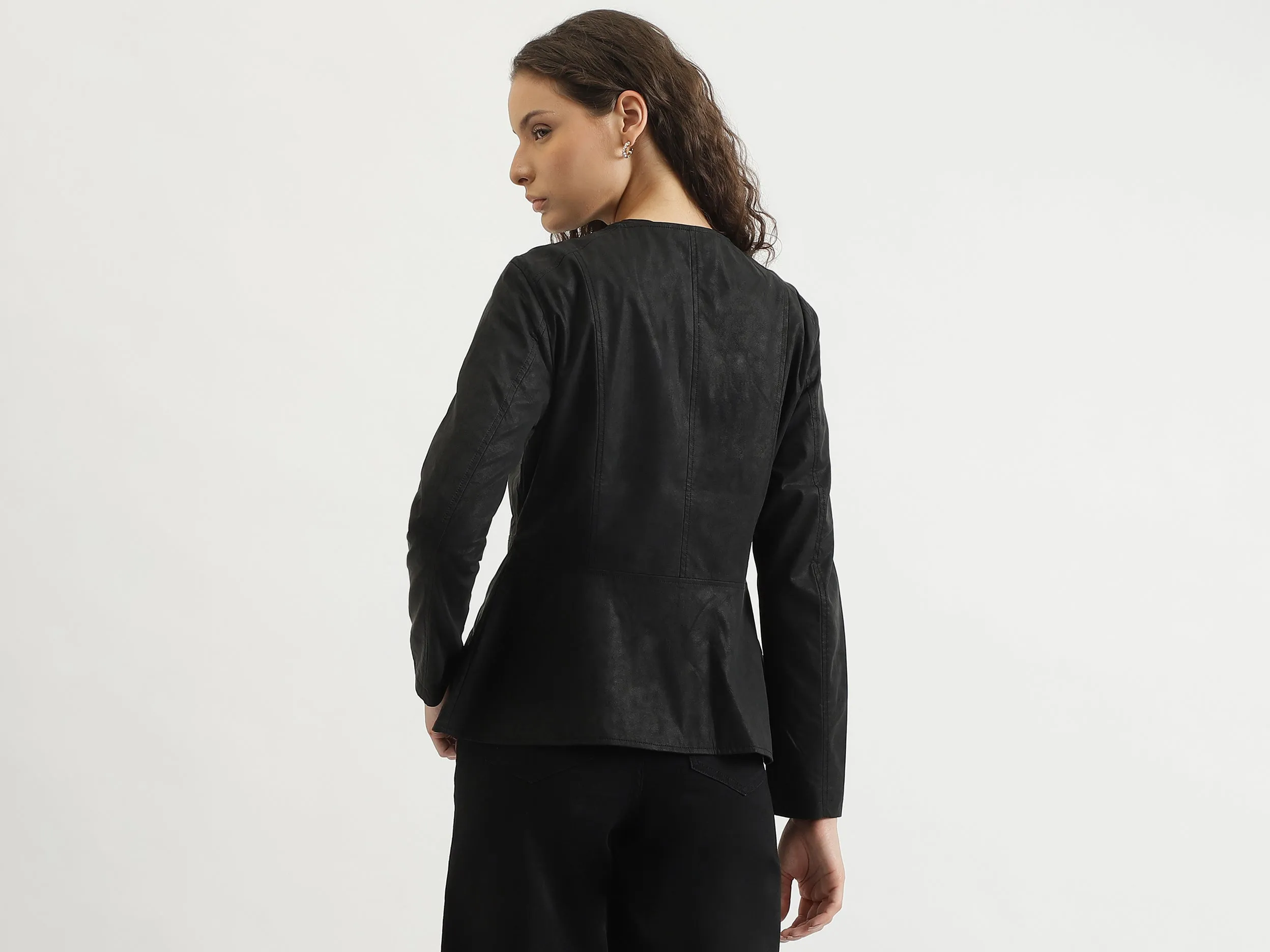 Regular Fit Round Neck Solid Jacket