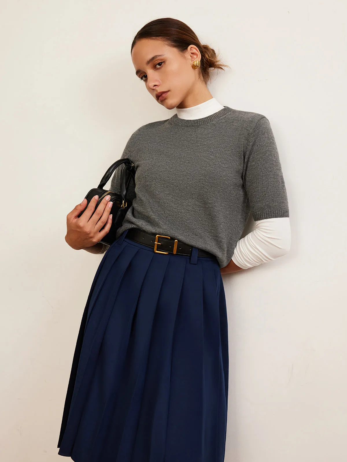 Ribbed Short-Sleeve Sweater | Viscose Blend | Slim and Versatile