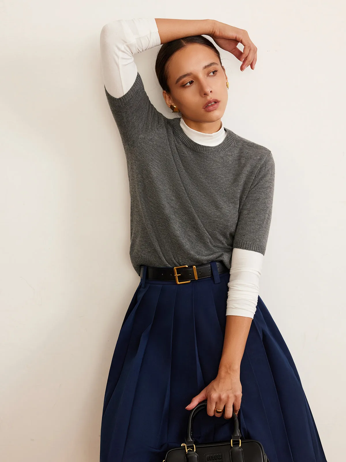 Ribbed Short-Sleeve Sweater | Viscose Blend | Slim and Versatile