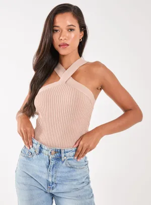 Ribbed Sleeveless Halter Neck Top