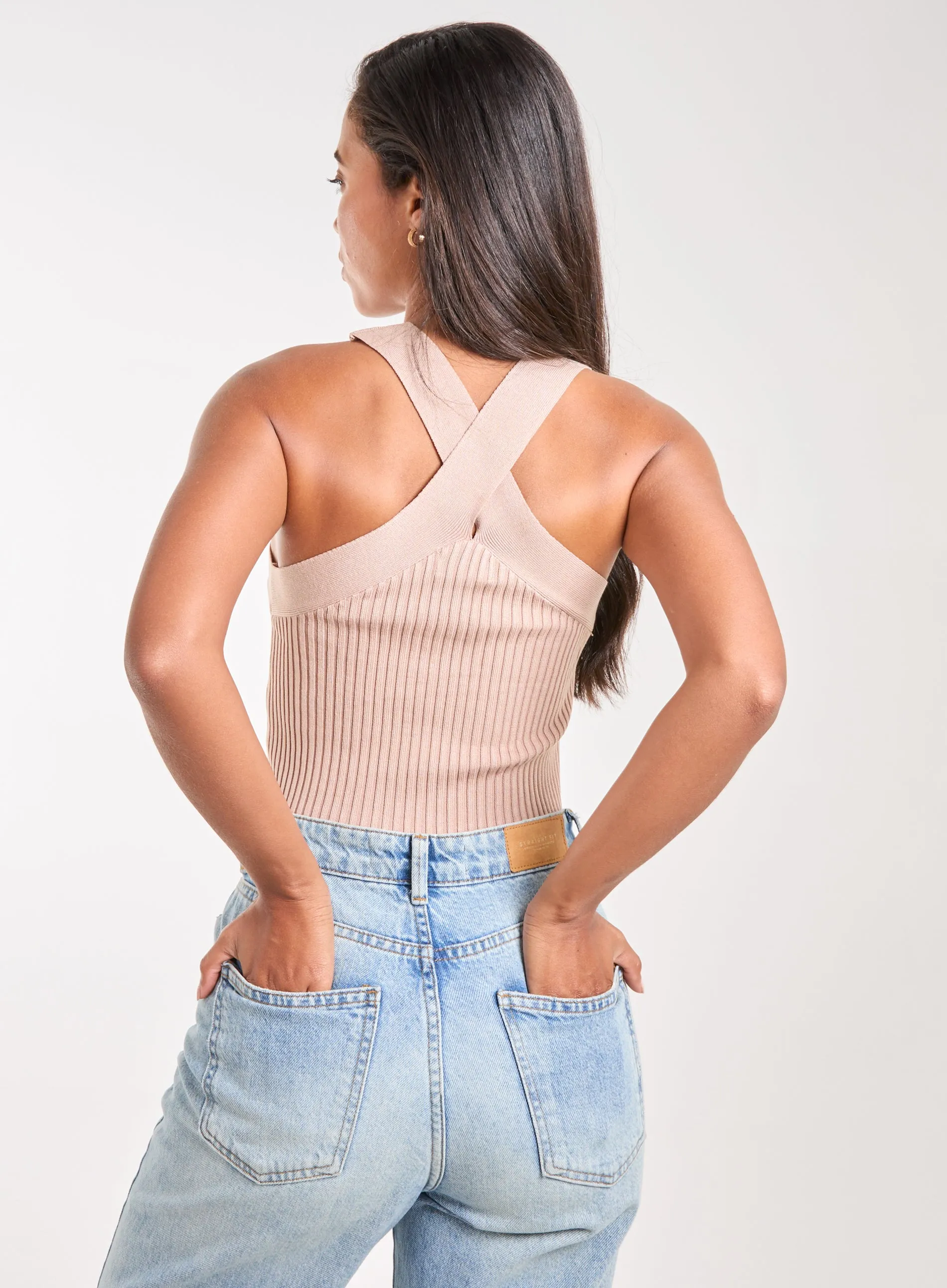 Ribbed Sleeveless Halter Neck Top