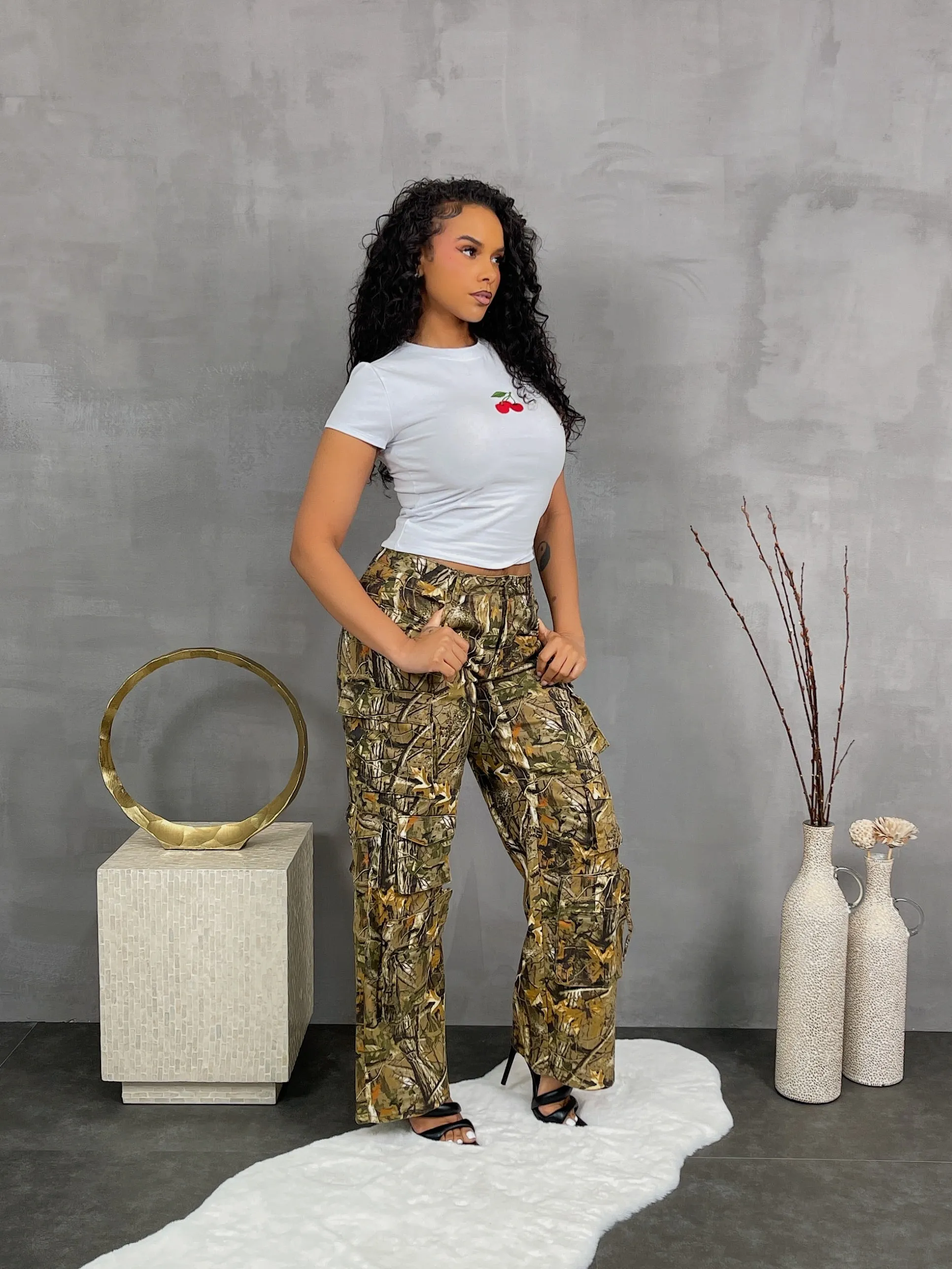 RJH30759PXP- PRINT CAMO CARGO JEANS (PLUS)