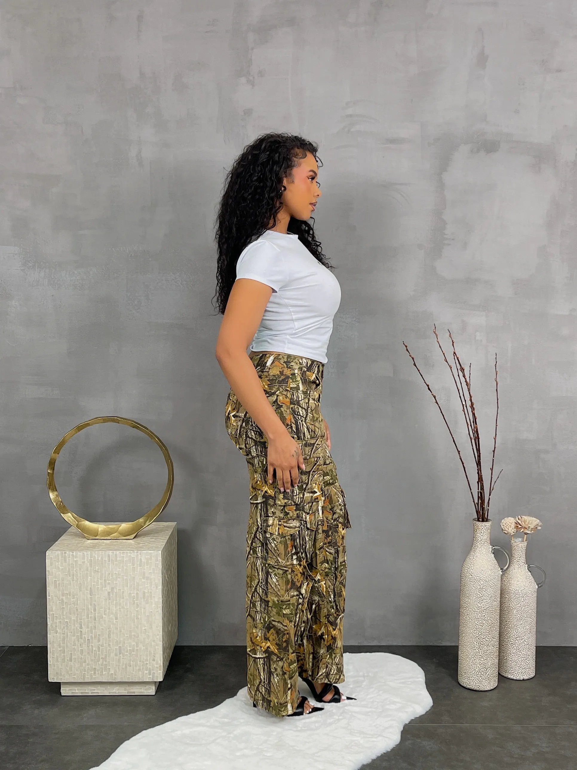 RJH30759PXP- PRINT CAMO CARGO JEANS (PLUS)
