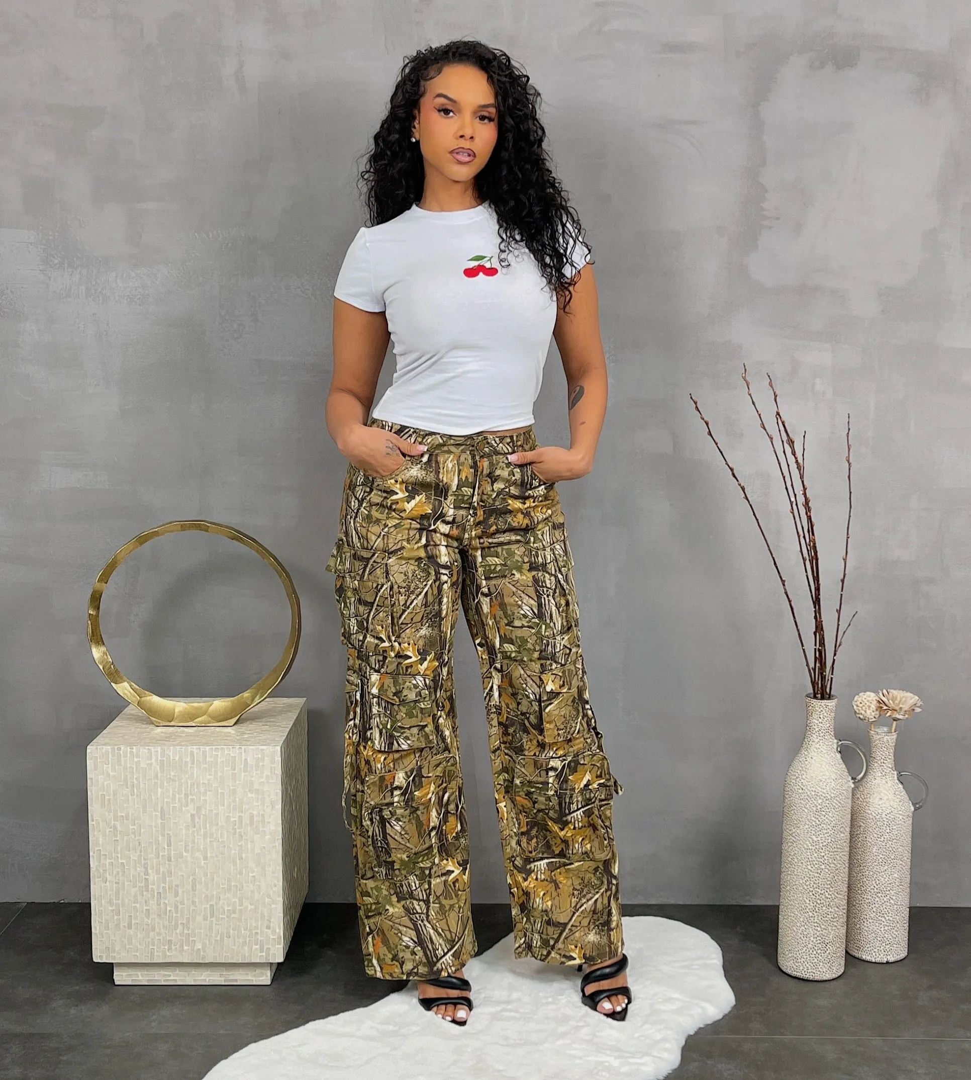 RJH30759PXP- PRINT CAMO CARGO JEANS (PLUS)