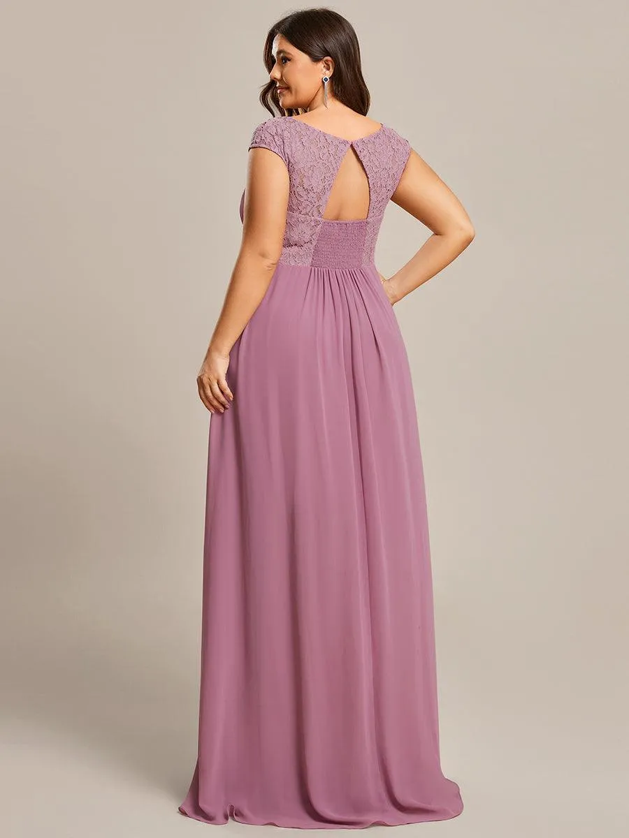 Robe de Soirée en Dentelle à Taille Empire de Grande Taille