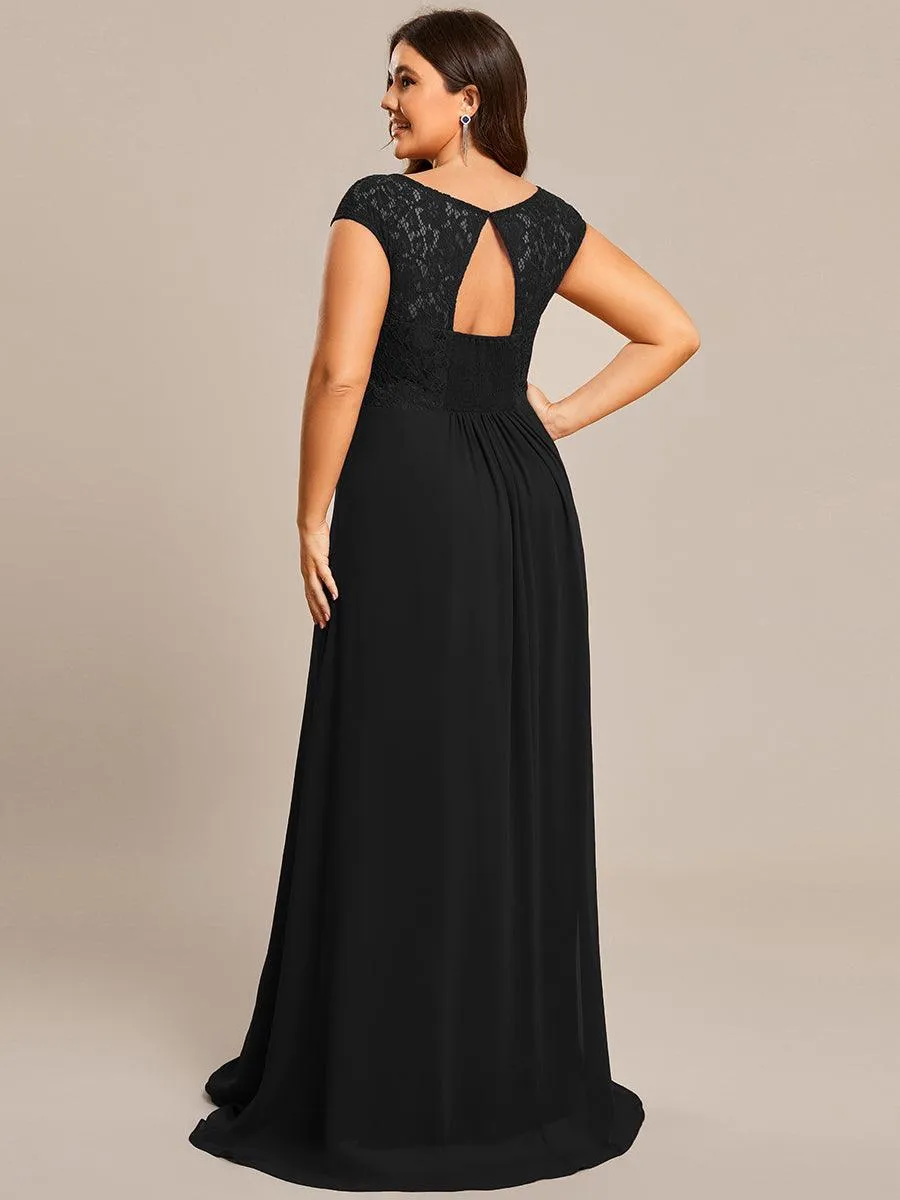 Robe de Soirée en Dentelle à Taille Empire de Grande Taille