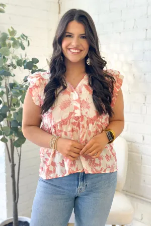 Rose Floral Print Scalloped Detail Top