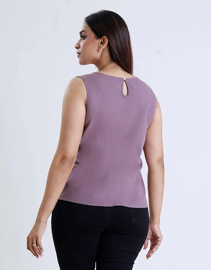 Round Neck Sleeveless Embroidered Top