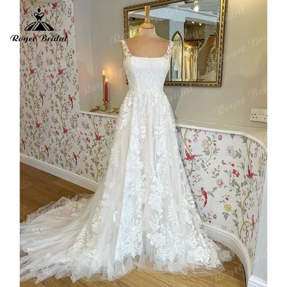 Roycebridal Luxury Lace Appliques Square Collar wedding dress 2025 Long Off White Wedding Gowns for Women robe de soirée femme