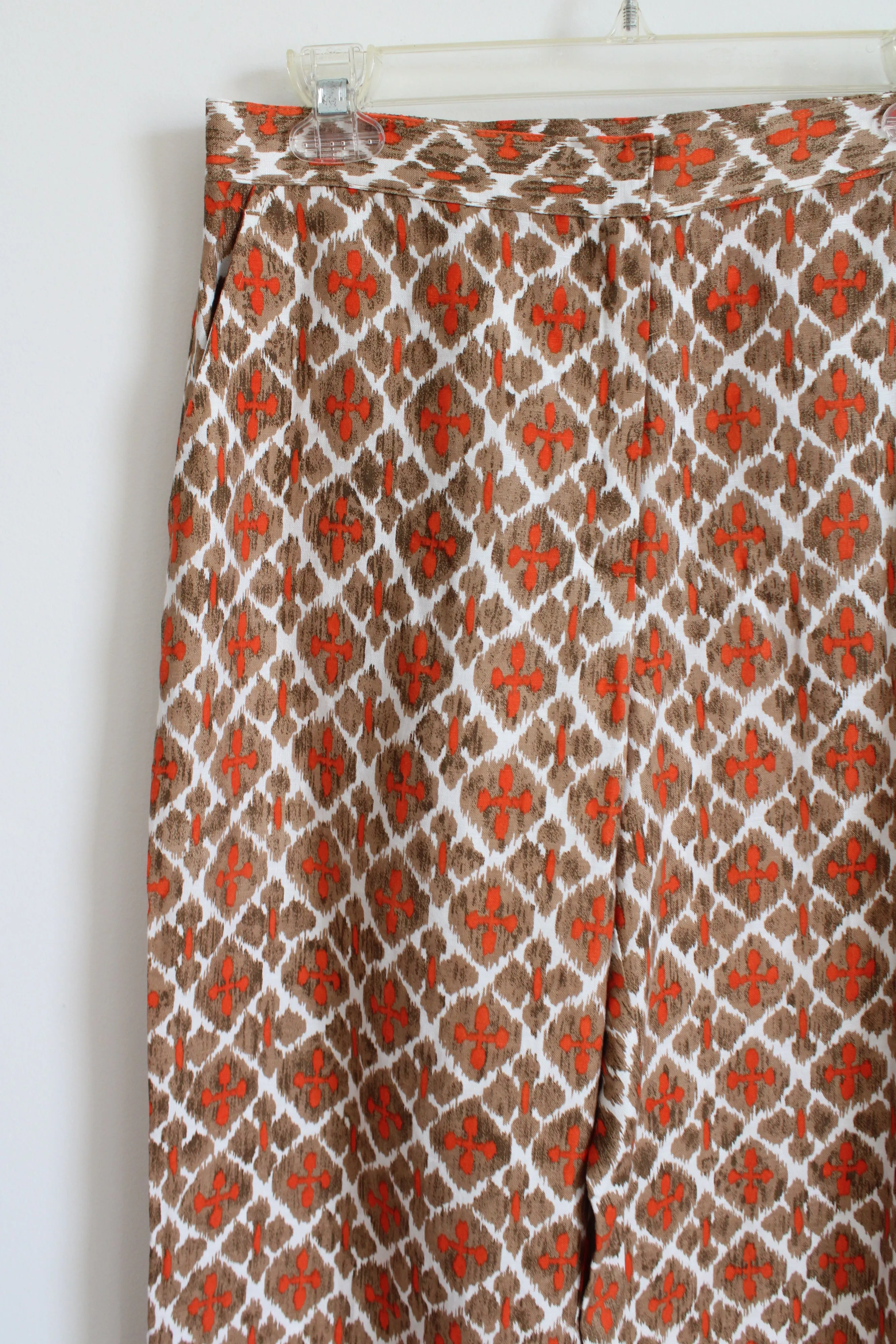 Ruby Rd. Tan & Orange Printed Linen Pants | 10