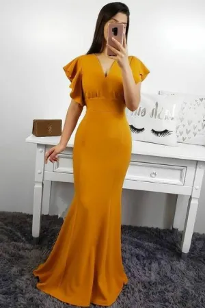 Ruffle Sleeve Mermaid Modest Evening Dresses Long Formal Gown