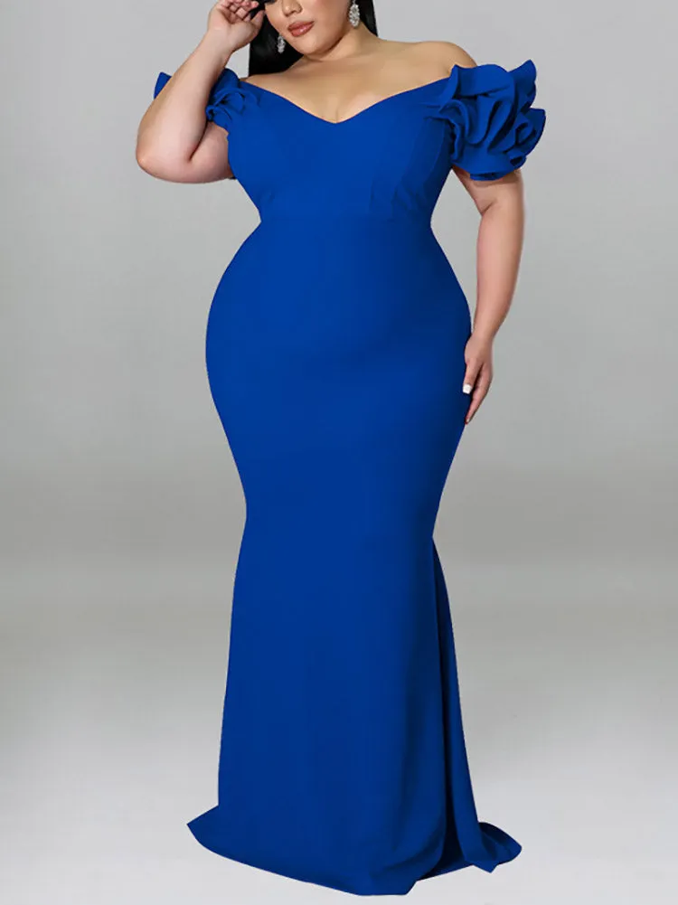 Ruffle Solid Evening Dress