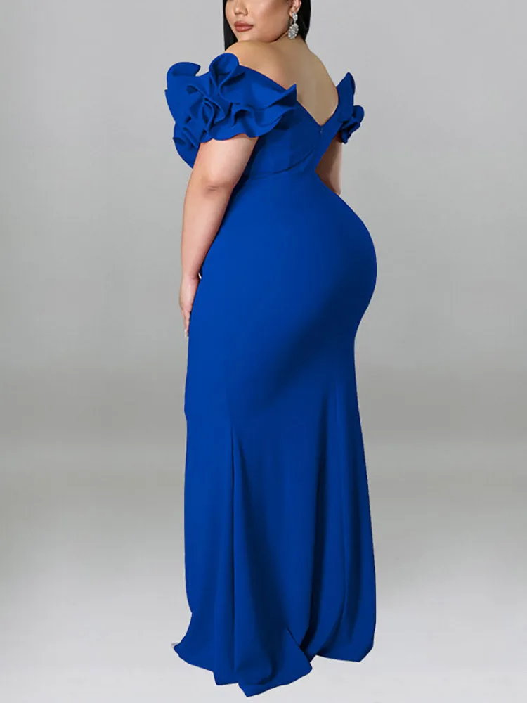 Ruffle Solid Evening Dress