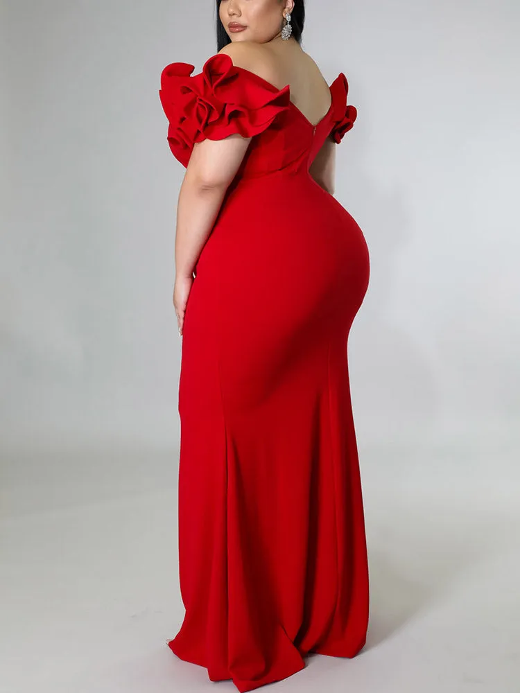 Ruffle Solid Evening Dress