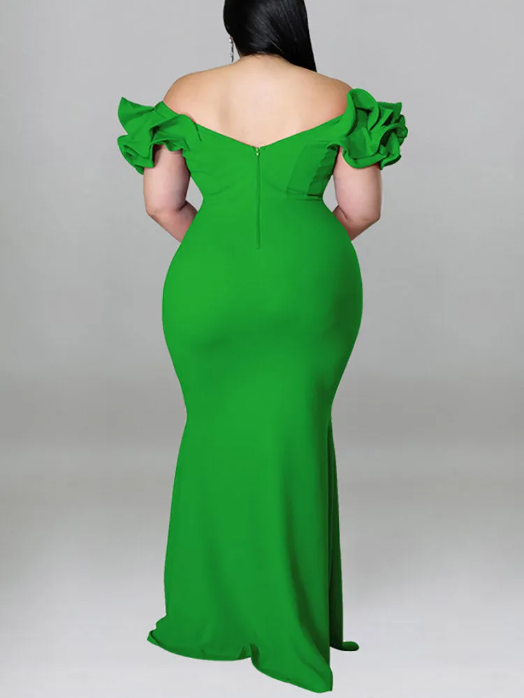 Ruffle Solid Evening Dress