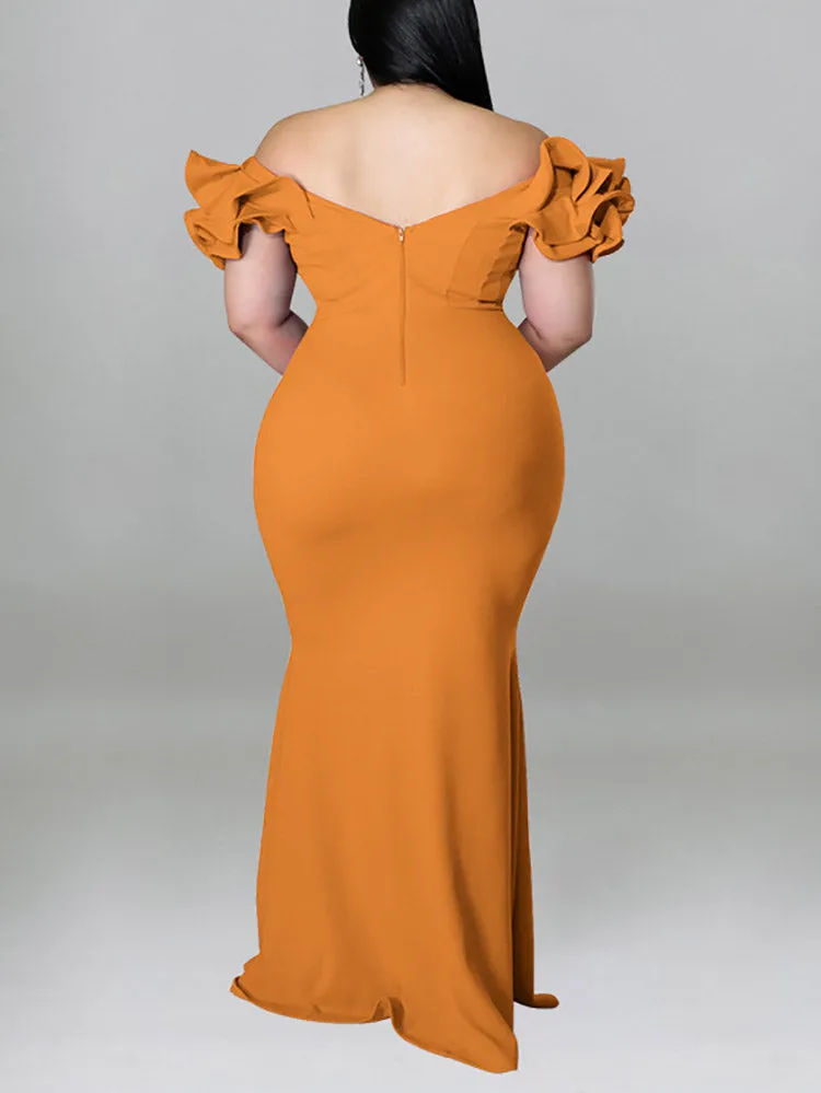 Ruffle Solid Evening Dress