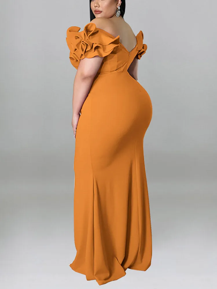 Ruffle Solid Evening Dress