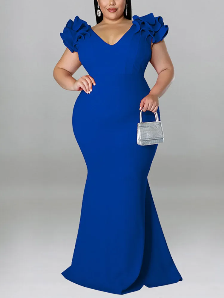 Ruffle Solid Evening Dress