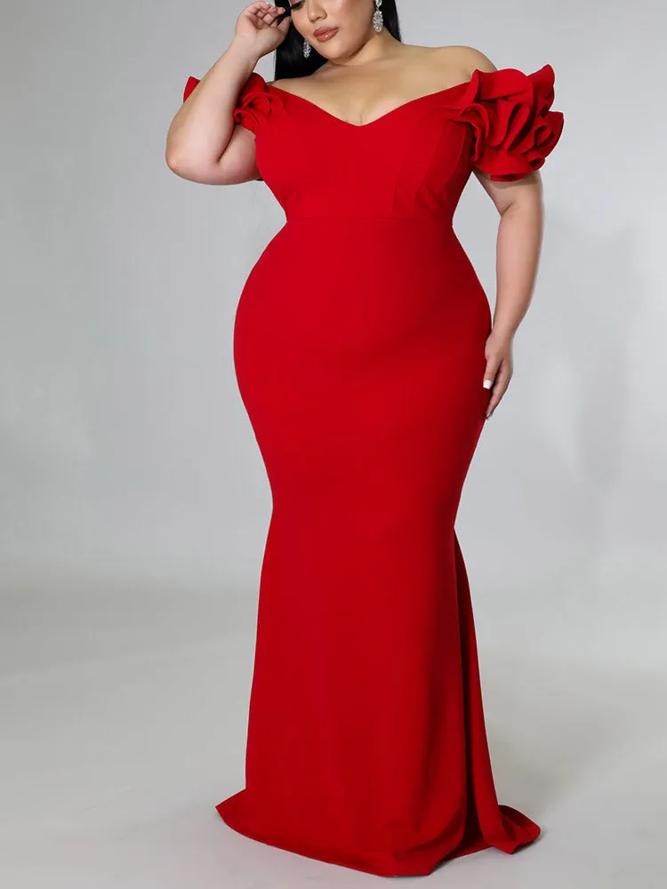 Ruffle Solid Evening Dress