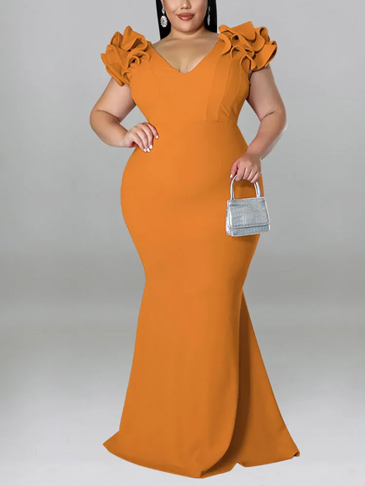 Ruffle Solid Evening Dress