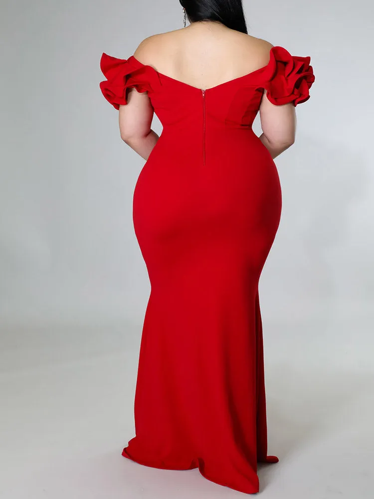 Ruffle Solid Evening Dress