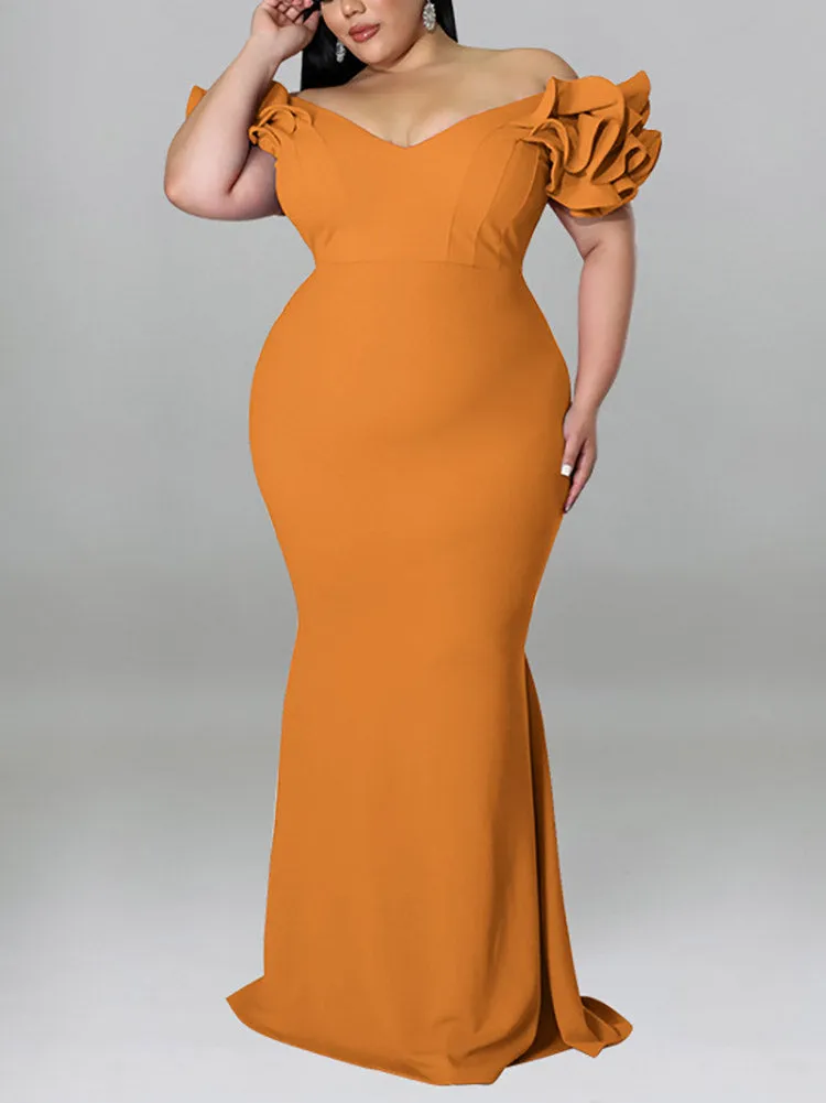 Ruffle Solid Evening Dress