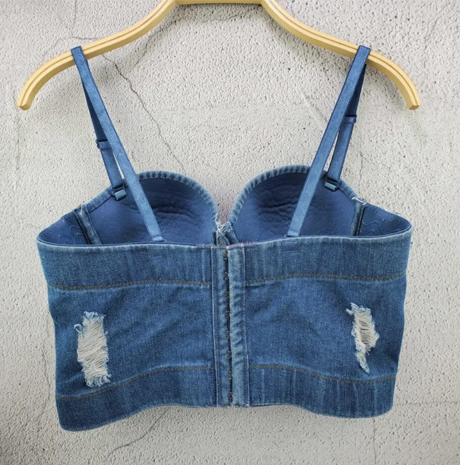 Runway Jeans Crop Top Luxury Blue