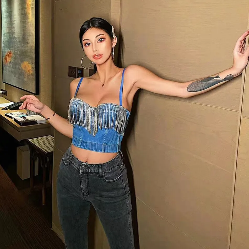 Runway Jeans Crop Top Luxury Blue
