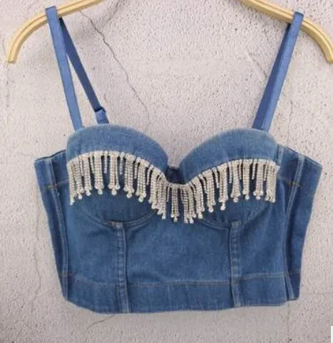 Runway Jeans Crop Top Luxury Blue