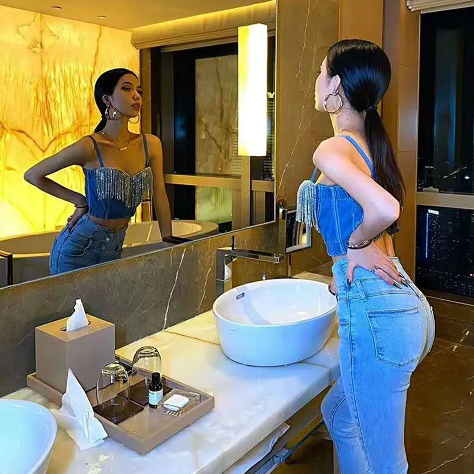 Runway Jeans Crop Top Luxury Blue