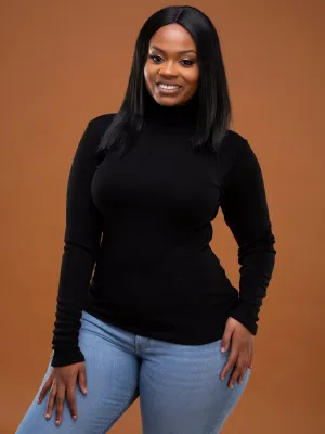 Safari Ribbed Turtleneck Top - Black