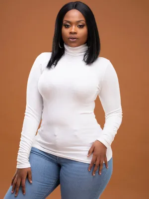 Safari Ribbed Turtleneck Top - White
