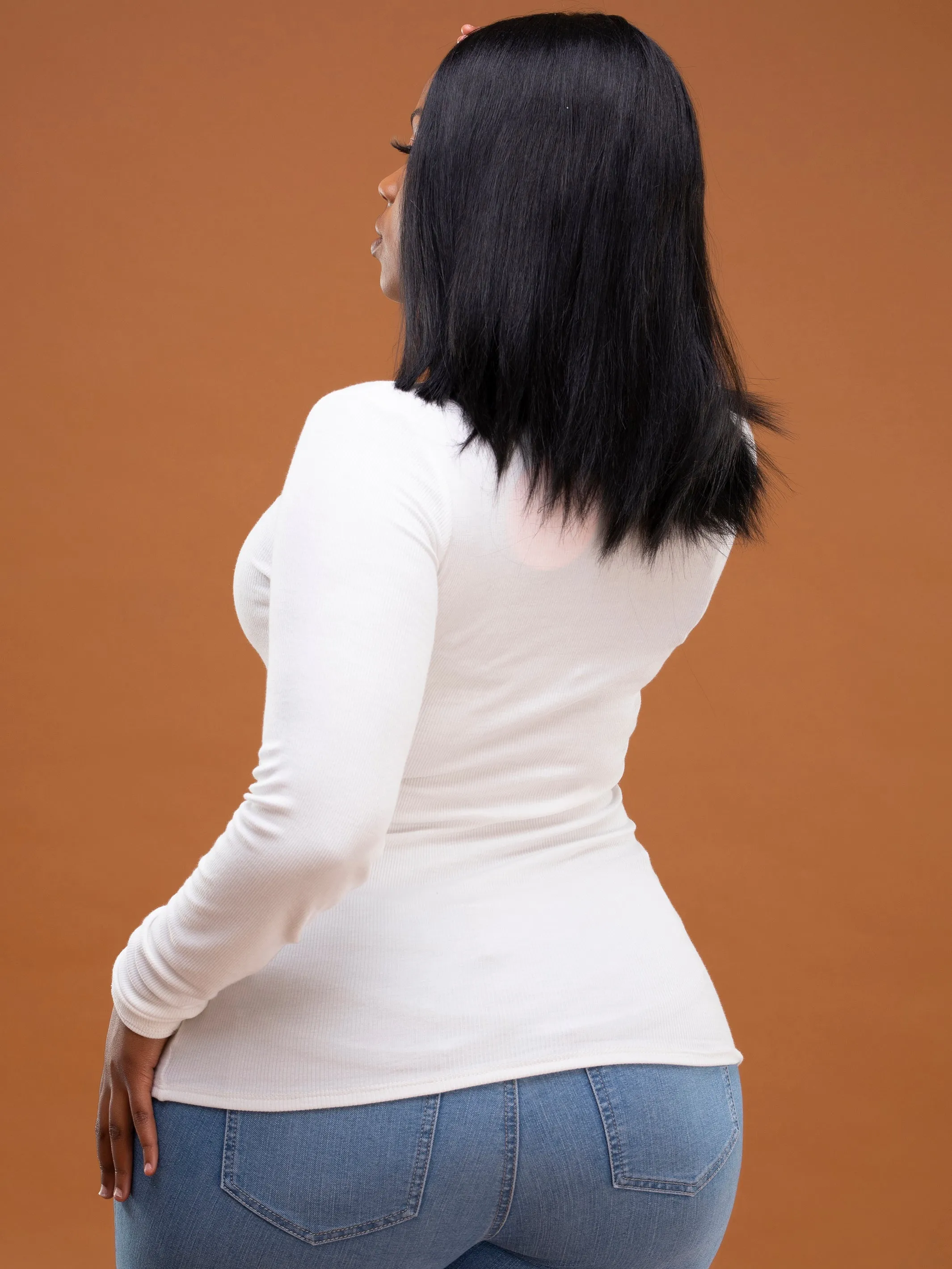 Safari Ribbed Turtleneck Top - White