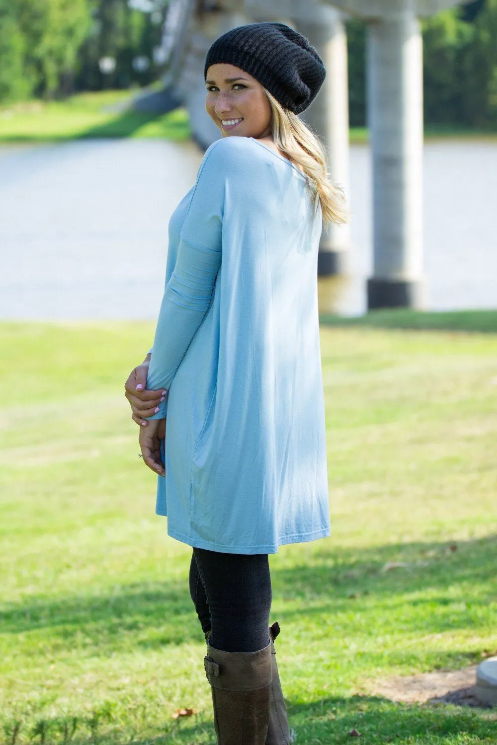 SALE-Long Sleeve Piko Tunic - Light Blue
