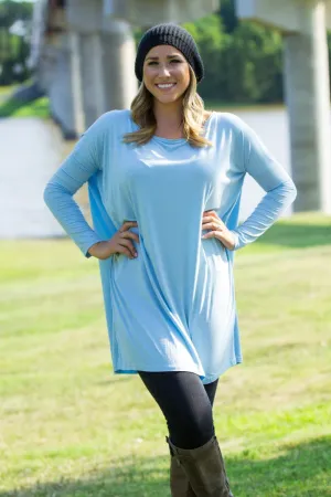 SALE-Long Sleeve Piko Tunic - Light Blue