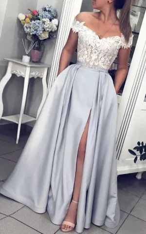Satin Lace Floor-length A Line Sleeveless Modern Prom Evening Dress with Ribbon-334324