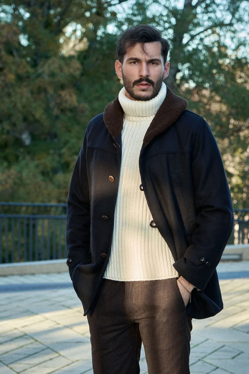 Scarti Lab Shawl Collar Coat 709-SE464 Casentino Wool Navy