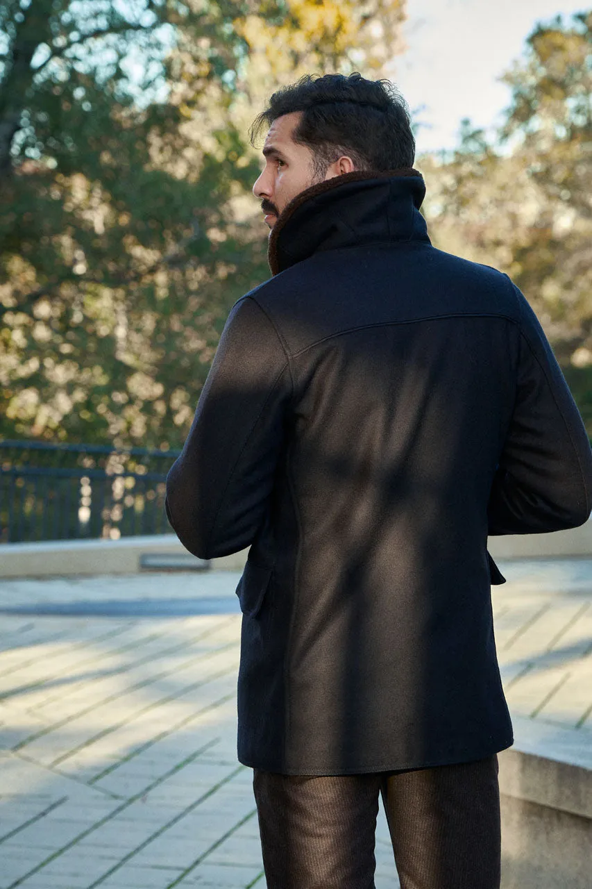 Scarti Lab Shawl Collar Coat 709-SE464 Casentino Wool Navy