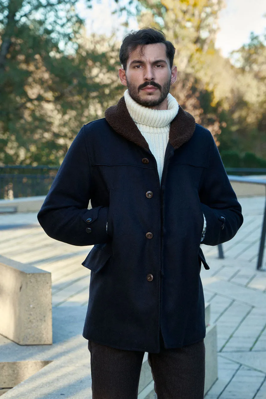 Scarti Lab Shawl Collar Coat 709-SE464 Casentino Wool Navy
