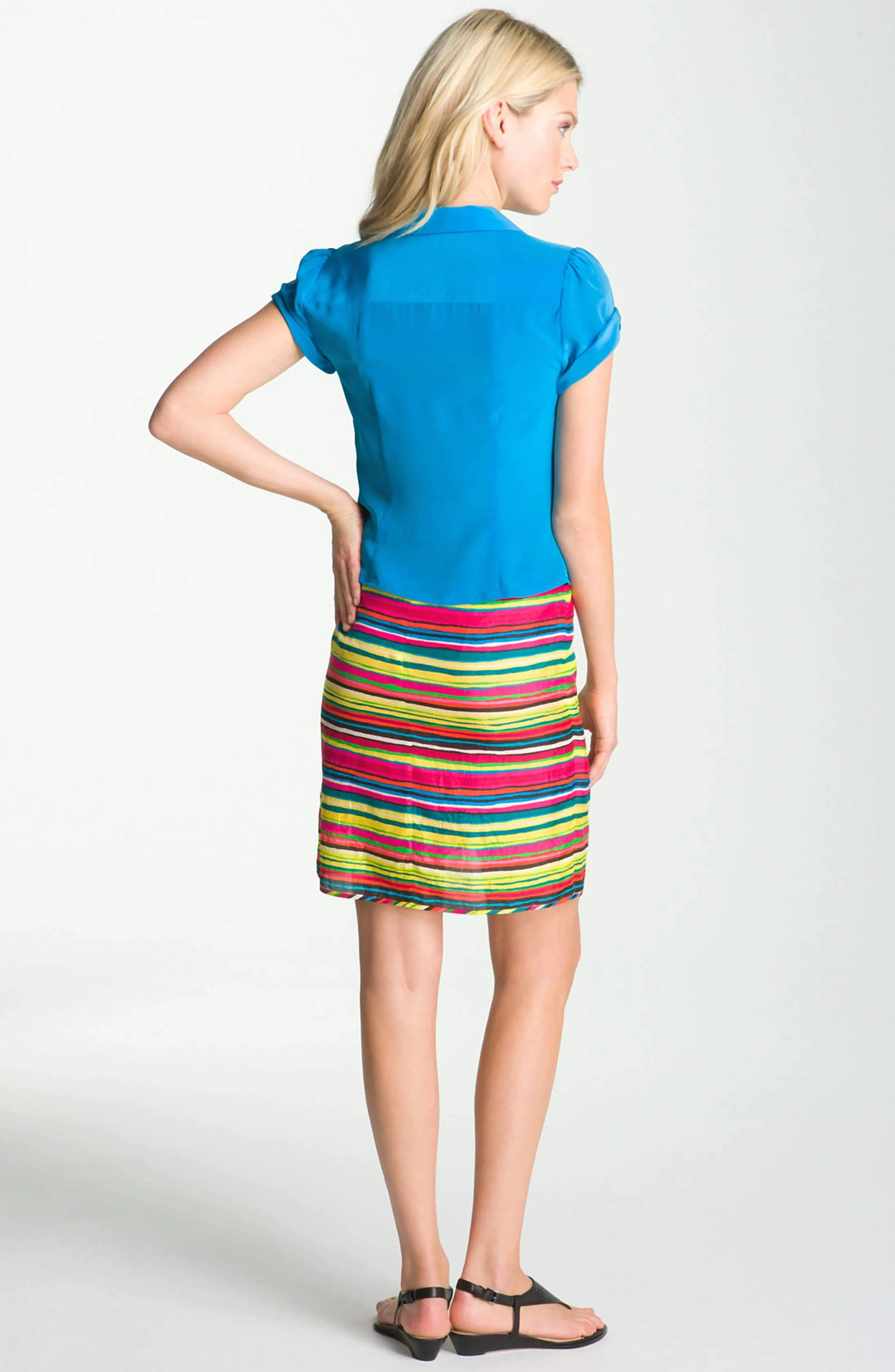 Senorita Stripe Silk Faux Wrap Skirt Size 10