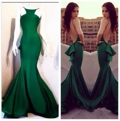 Sexy Backless Beige Evening Dresses Mermaid 2018 Sexy Evening Gowns Long Prom Dress
