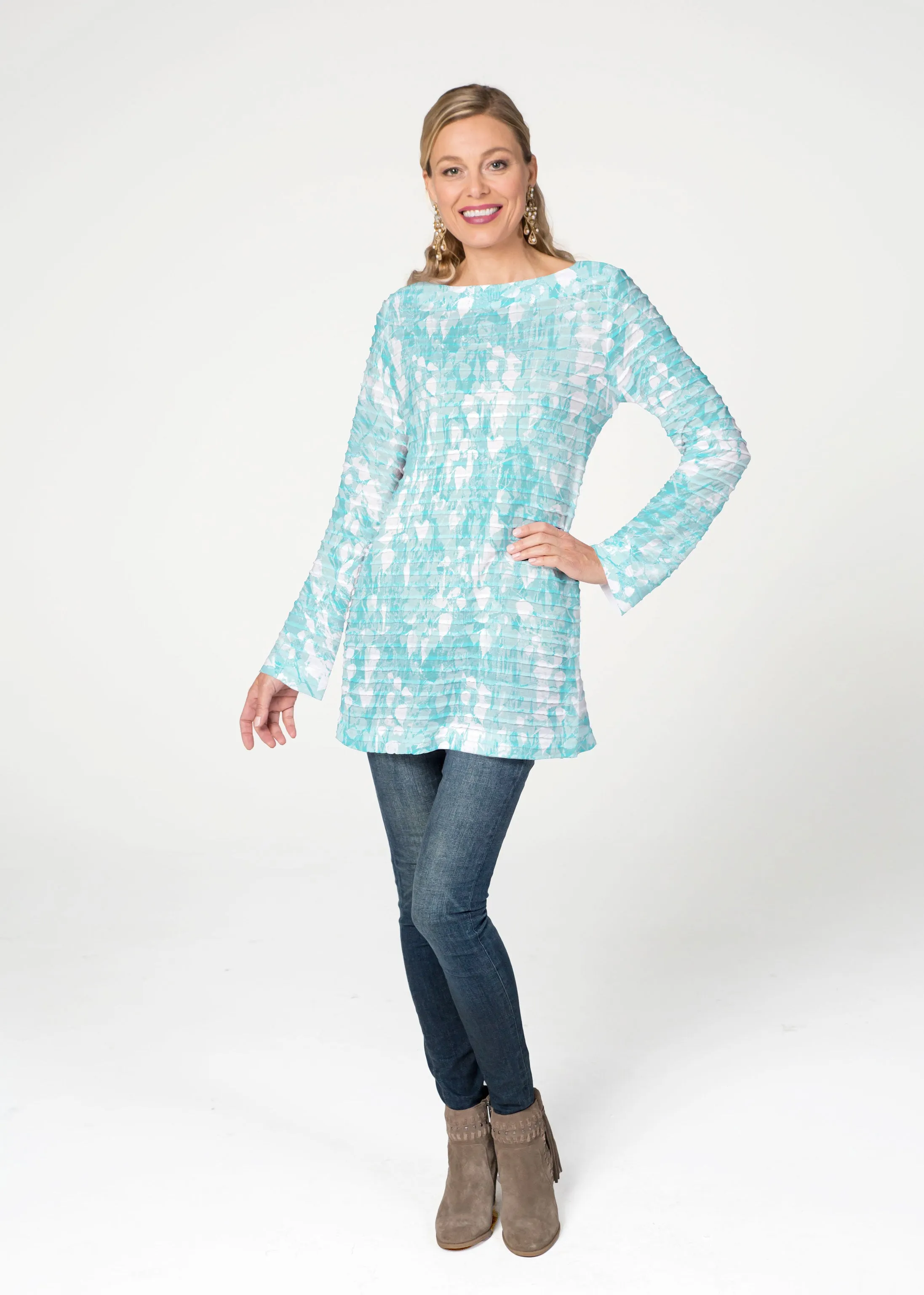 Shadow Aqua (7914) ~ Banded Boatneck Tunic