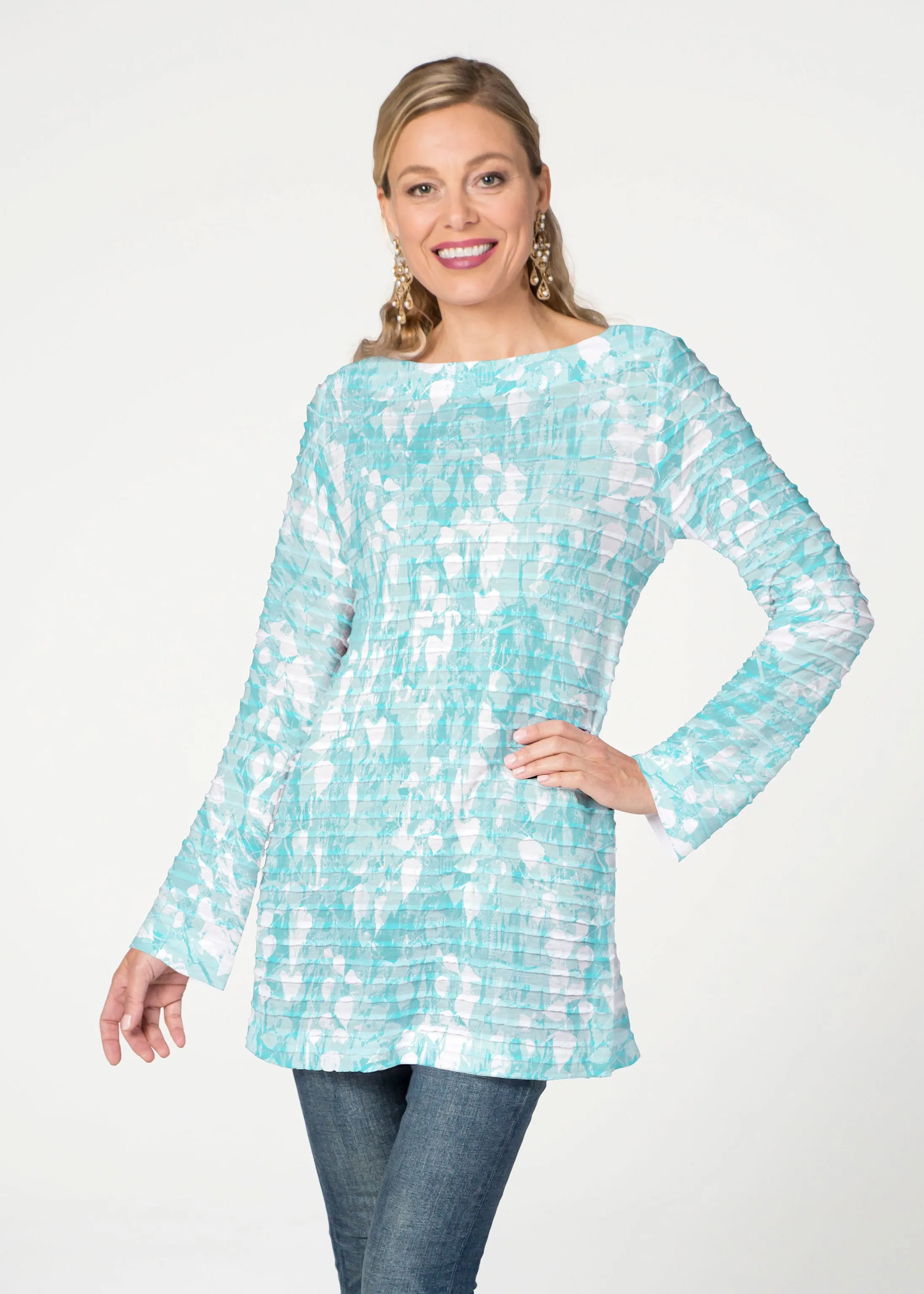Shadow Aqua (7914) ~ Banded Boatneck Tunic